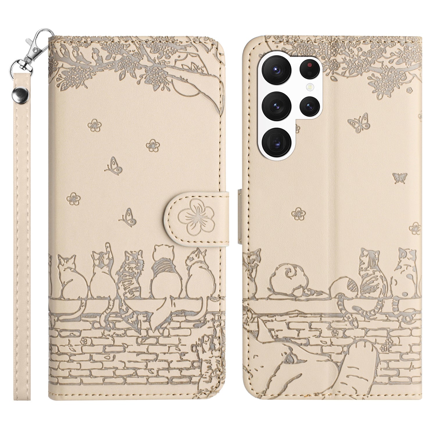 Wall Cats Imprinted Phone Case for Samsung Galaxy S23 Ultra PU Leather Stand Wallet Cover with Strap Wall Cats Imprinted Phone Case for Samsung Galaxy S23 Ultra PU Leather Stand Wallet Cover with Strap